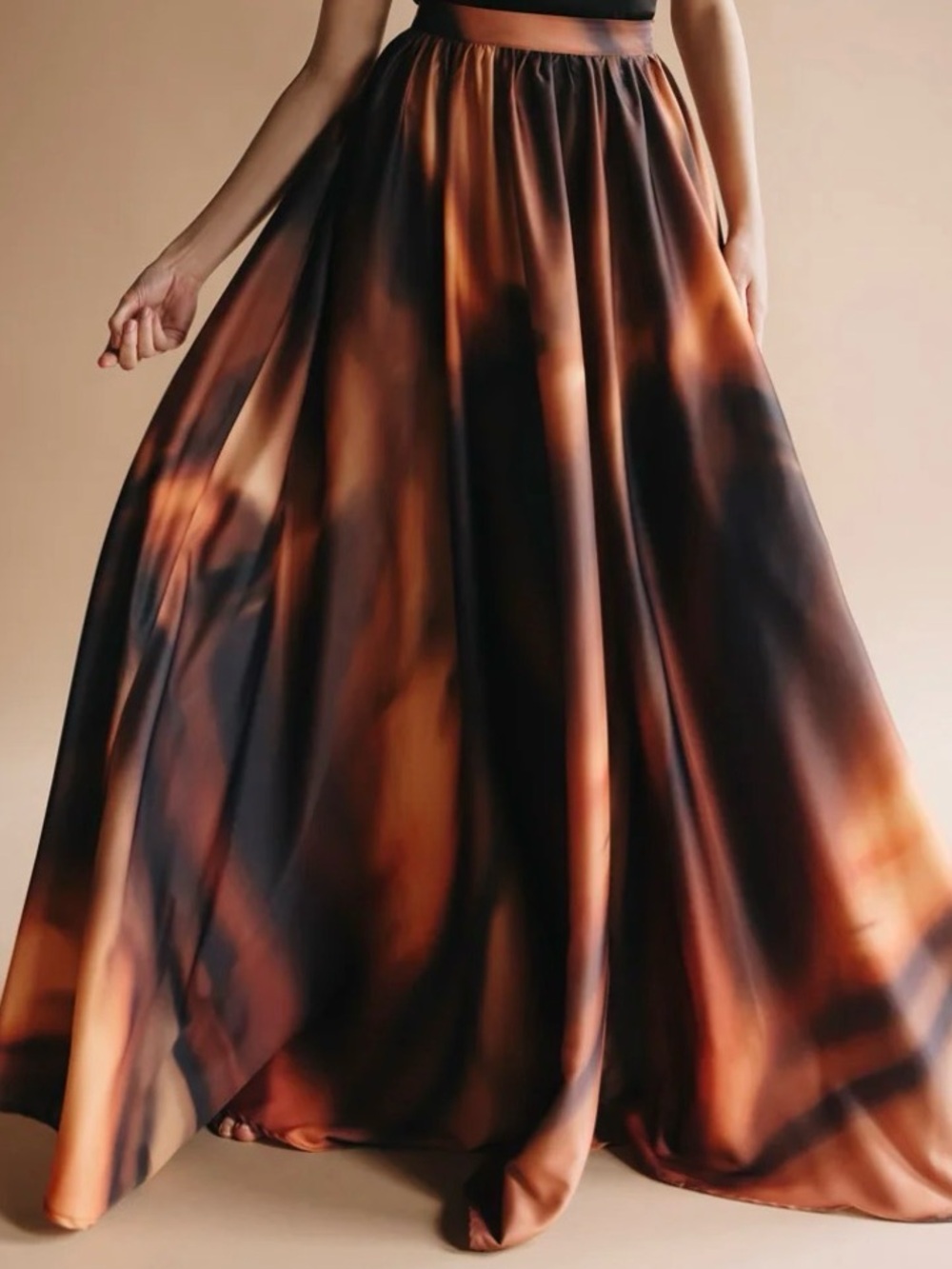 Jamil Mera Skirt - Brown and Orange Swirl Maxi NWT - M